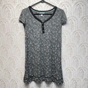 Croft & Barrow Intimates Nightgown Womens Small Grey Floral Henley Sleep Shirt